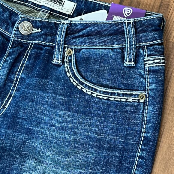 Rock & Roll Denim Mid Rise Bootcut Longhorn Women's Western Jeans (26x34) NEW - Picture 5 of 13